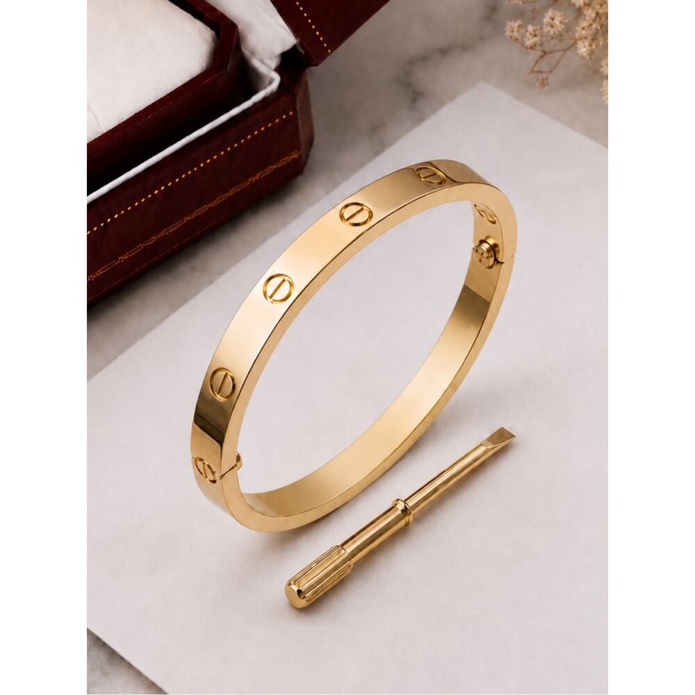 Stamped Love Bangle Bracelet No Stones Gold Plated - Picture 2 of 9